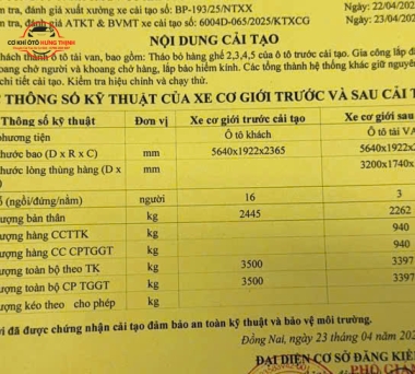 Thành tải van và nghiệm thu đăng kiểm ra giấy cải tạo