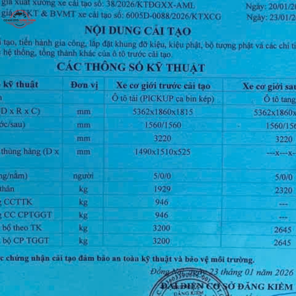 Nghiệm thu và đăng kiểm rA đăng kiểm xe phục vụ tang lễ, và giấy cải tạo
