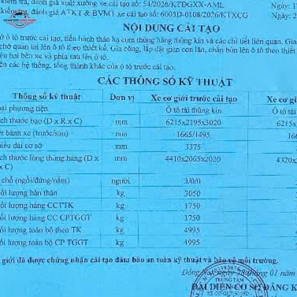 Nghiệm thu và đăng kiểm ra đăng kiểm xe ôtô chở quan tài  và giấy cải tạo