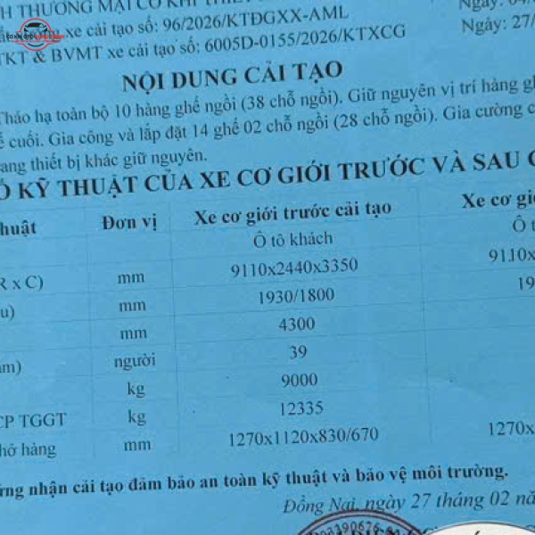 Nghiệm thu và đăng kiểm ra đăng kiểm xe khách 29 chỗ và giấy cải tạo
