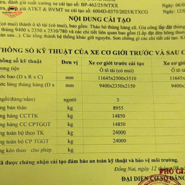 Nghiệm thu và đăng kiểm ra đăng kiểm mới và giấy cải tạo