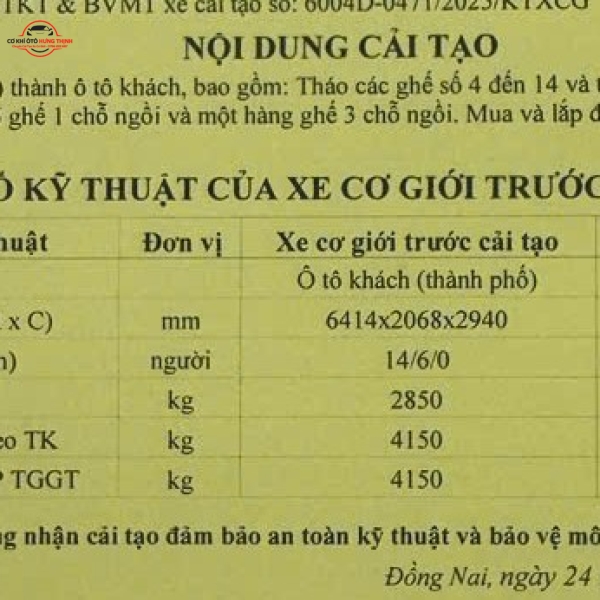Nghiệm thu và đăng kiểm ra đăng kiểm mới và giấy cải tạo